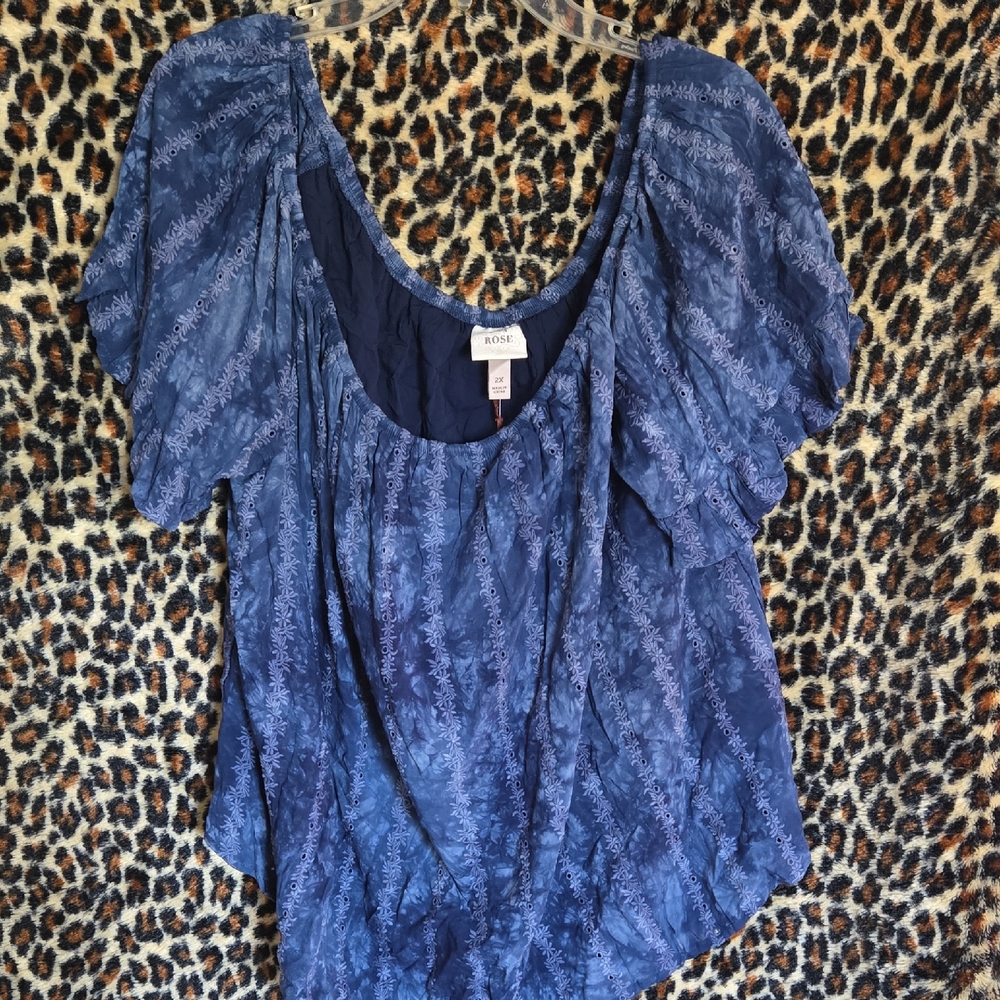 Knox Rose Navy Blue Floral Scoop-Neck Blouse